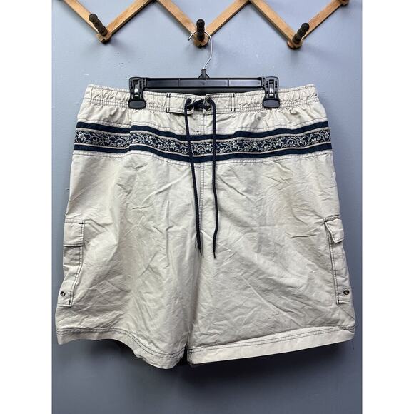 Islander Swim Trunks Mens size XL Tan Blue Nylon Elastic Waist Pockets - Picture 1 of 6